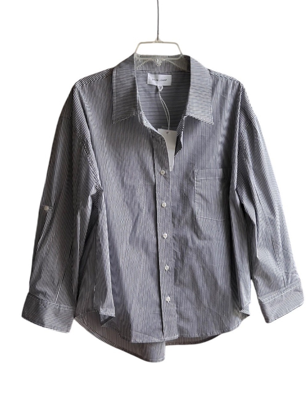 NWT DEAR JOHN Long / Roll Up Sleeve Cotton Blend Blouse - Picture 3 of 8